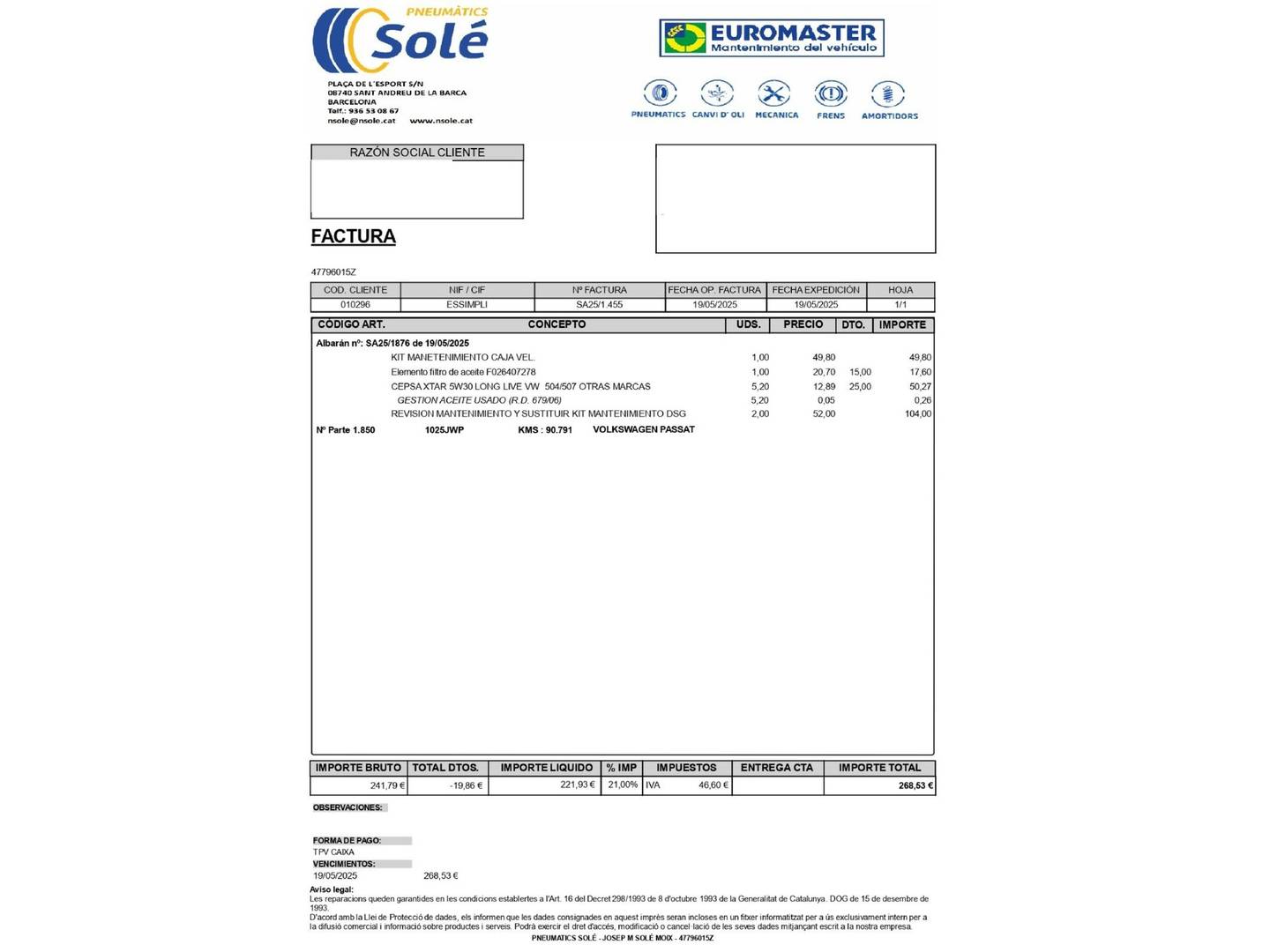 Foto del mantenimiento del Volkswagen Passat Volkswagen Passat Sport 1.8 TSI BMT (180 CV) DSG Pack R-line
