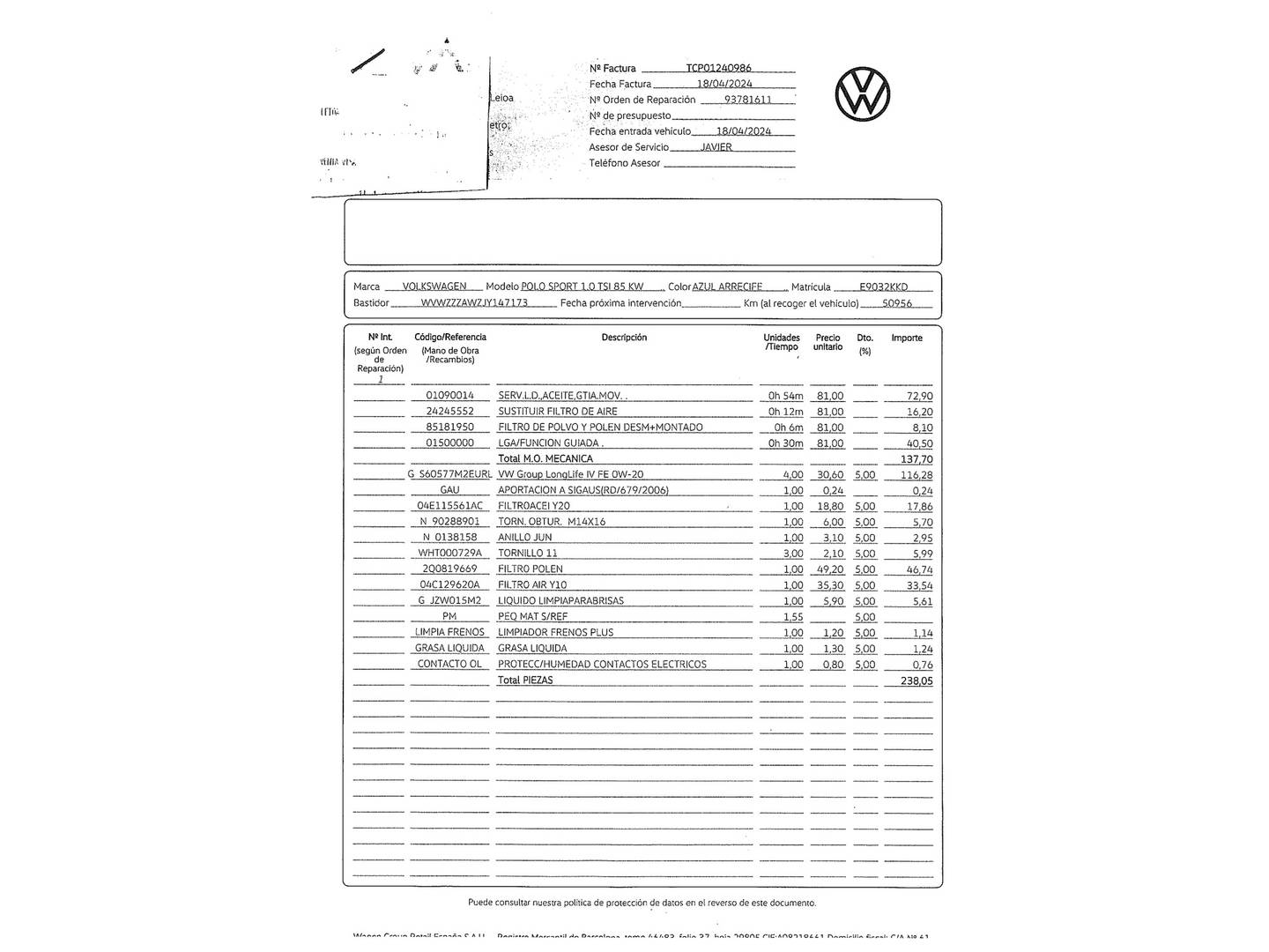 Foto del mantenimiento del Volkswagen Polo Volkswagen Polo Sport 1.0 TSI (115 CV) DSG