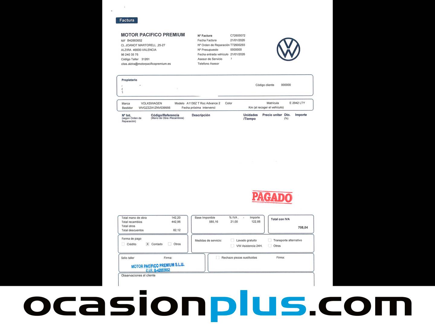 Foto del mantenimiento del Volkswagen T-Roc Volkswagen T-Roc Advance 2.0 TDI (150 CV) DSG