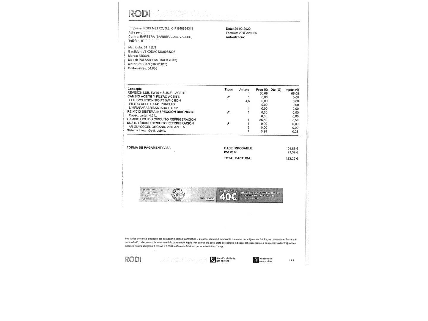 Foto del mantenimiento del Nissan PULSAR Nissan Pulsar 1.2 DIG-T Acenta (115 CV)