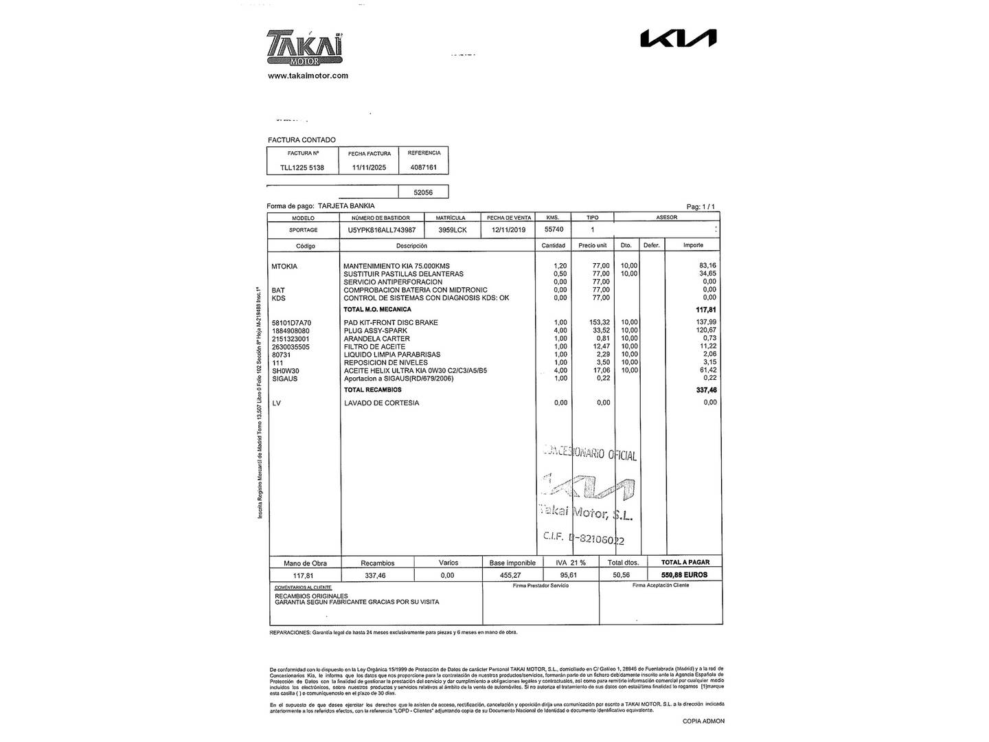 Foto del mantenimiento del KIA Sportage KIA Sportage 1.6 T-GDi GT Line Xtreme Plus (177 CV)