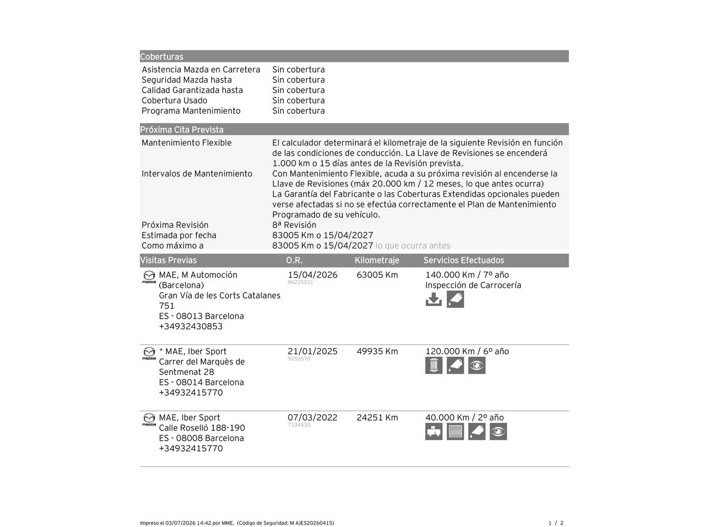 Foto del mantenimiento del Mazda CX-5 Mazda CX-5 2.0 GE Zenith 2WD (165 CV)