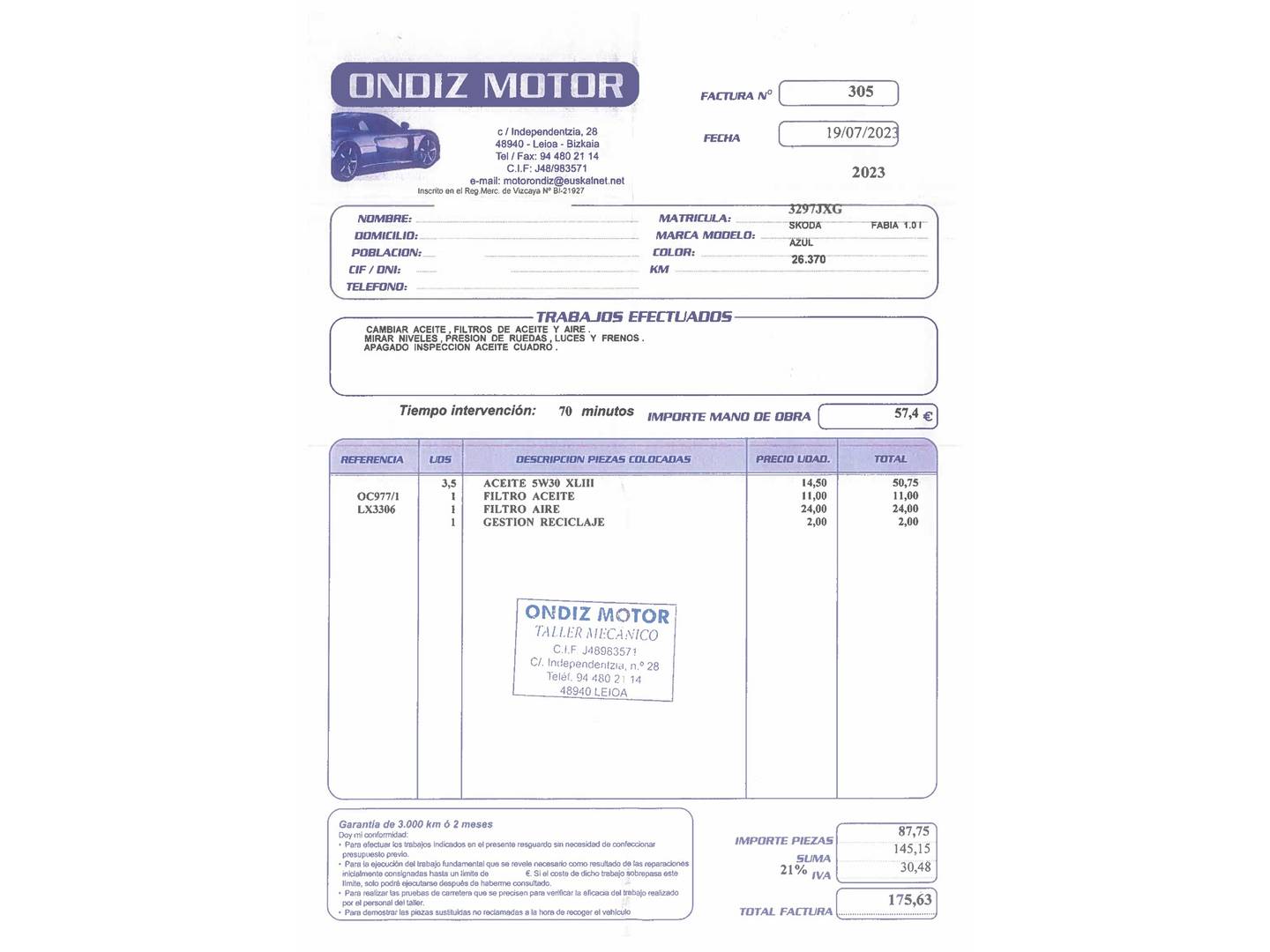 Foto del mantenimiento del Skoda Fabia Skoda Fabia 1.0 MPI Like (75 CV)