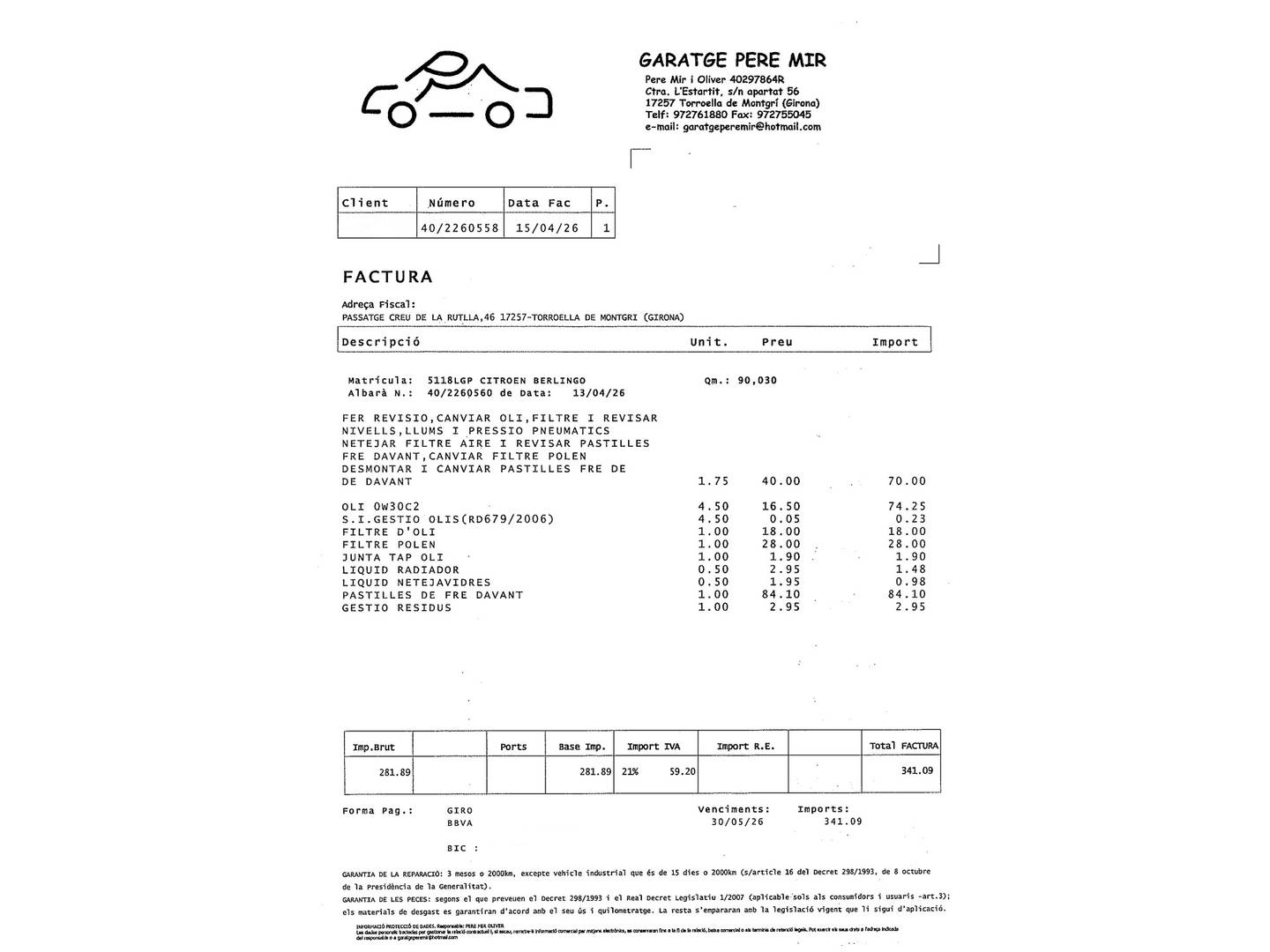 Foto del mantenimiento del Citroën Berlingo Citroën Berlingo BlueHDi 130 S&S Talla M Shine (130 CV)