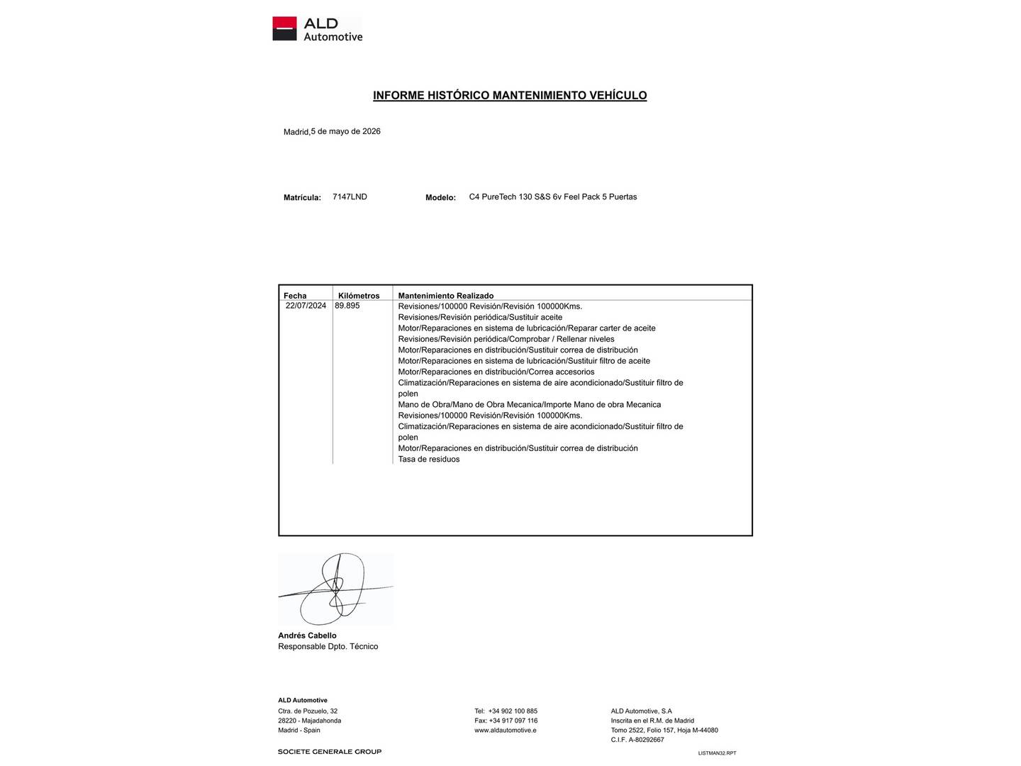 Foto del mantenimiento del Citroën C4 Citroën C4 PureTech 130 S&S 6v Feel Pack (130 CV)