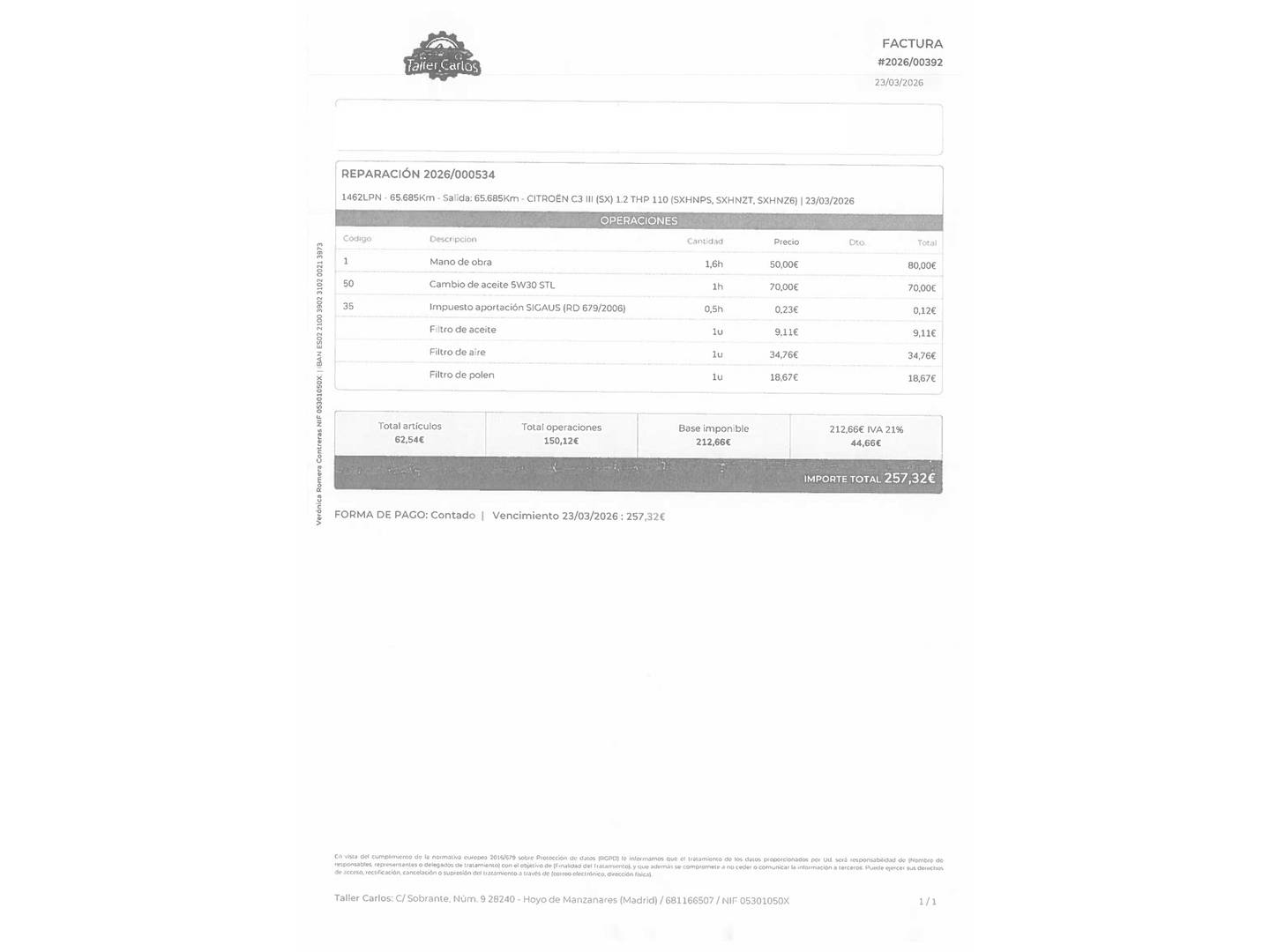 Foto del mantenimiento del Citroën C3 Citroën C3 PureTech 110 S&S Shine (110 CV)
