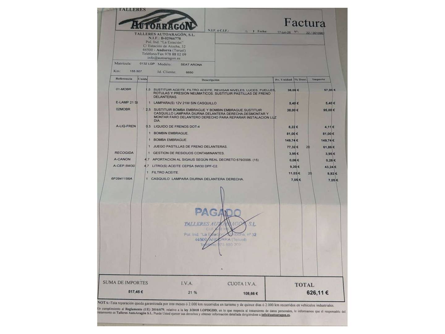 Foto del mantenimiento del Seat Arona Seat Arona 1.6 TDI S&S Reference Edition (95 CV)