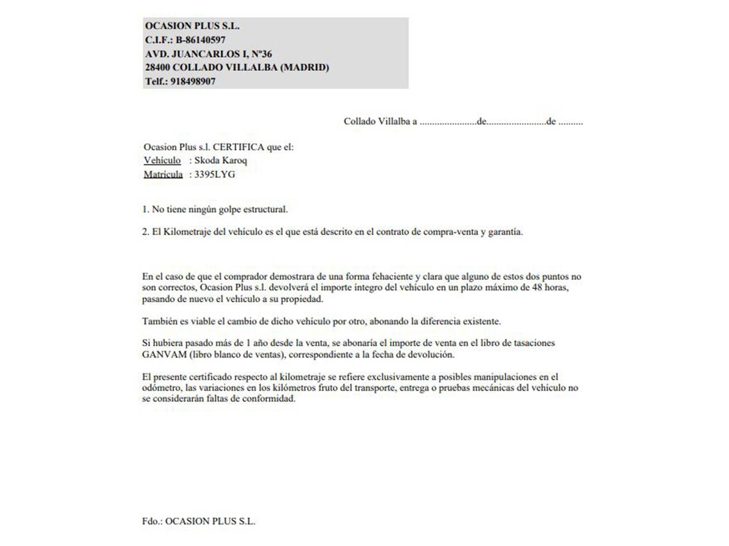 Foto del certificado del Skoda Karoq Skoda Karoq 1.5 TSI ACT Ambition DSG (150 CV)