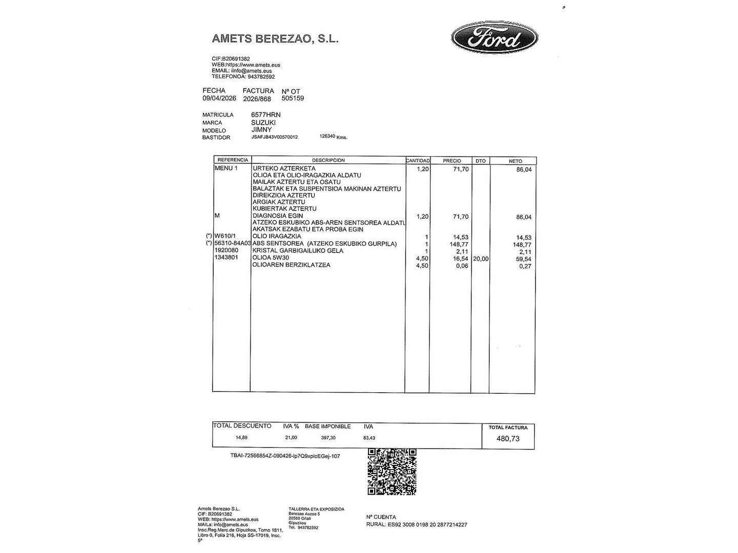 Foto del mantenimiento del Suzuki Jimny Suzuki Jimny 1.3 JX (85 CV)