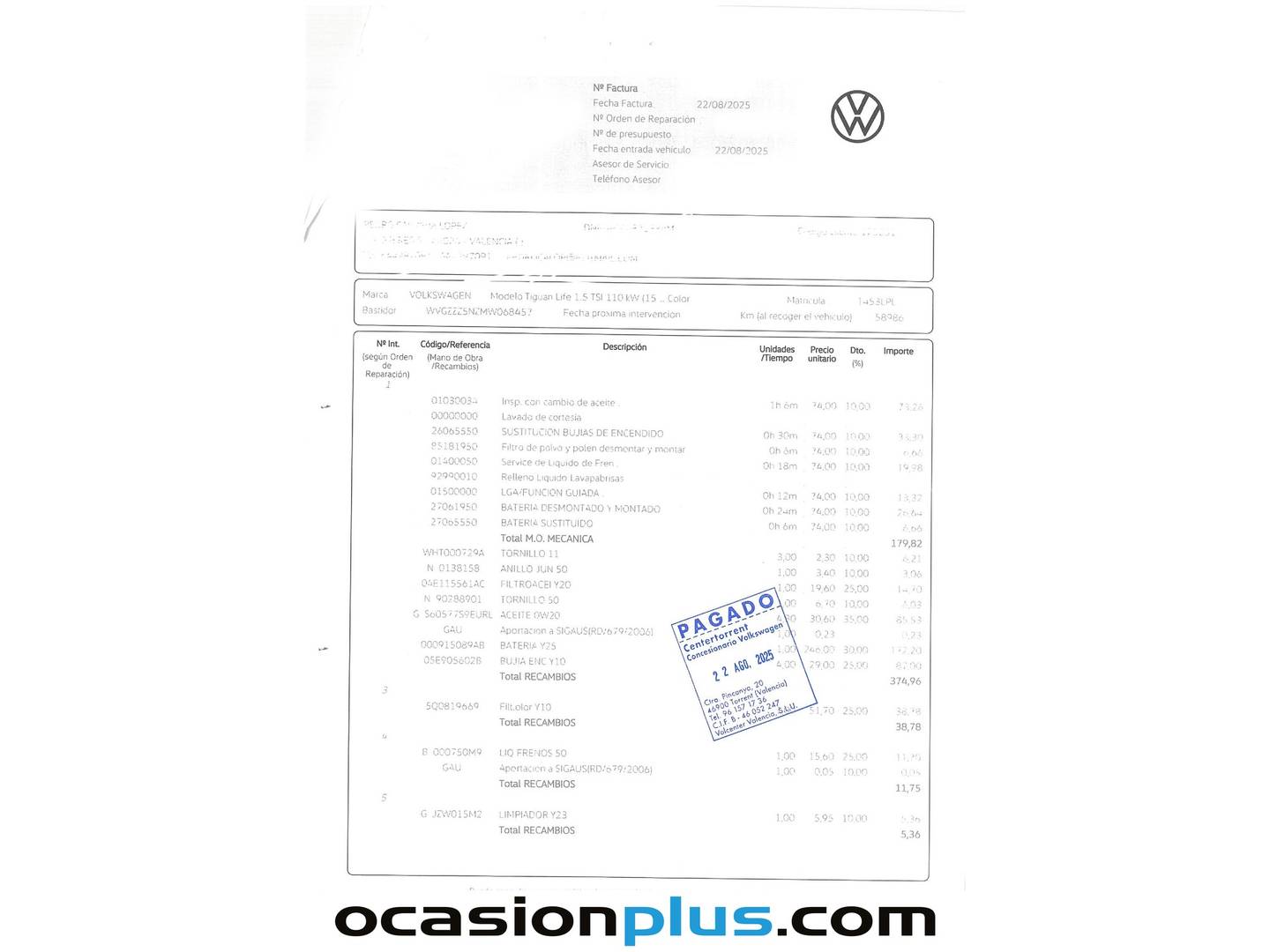 Foto del mantenimiento del Volkswagen Tiguan Volkswagen Tiguan Life 1.5 TSI (150 CV) DSG