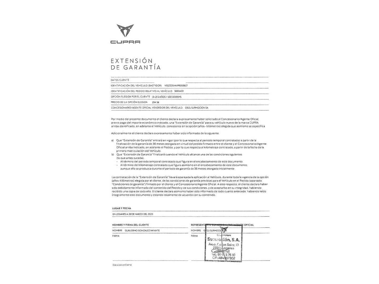 Foto del mantenimiento del Cupra Formentor Cupra Formentor 1.4 e-Hybrid DSG (204 CV)