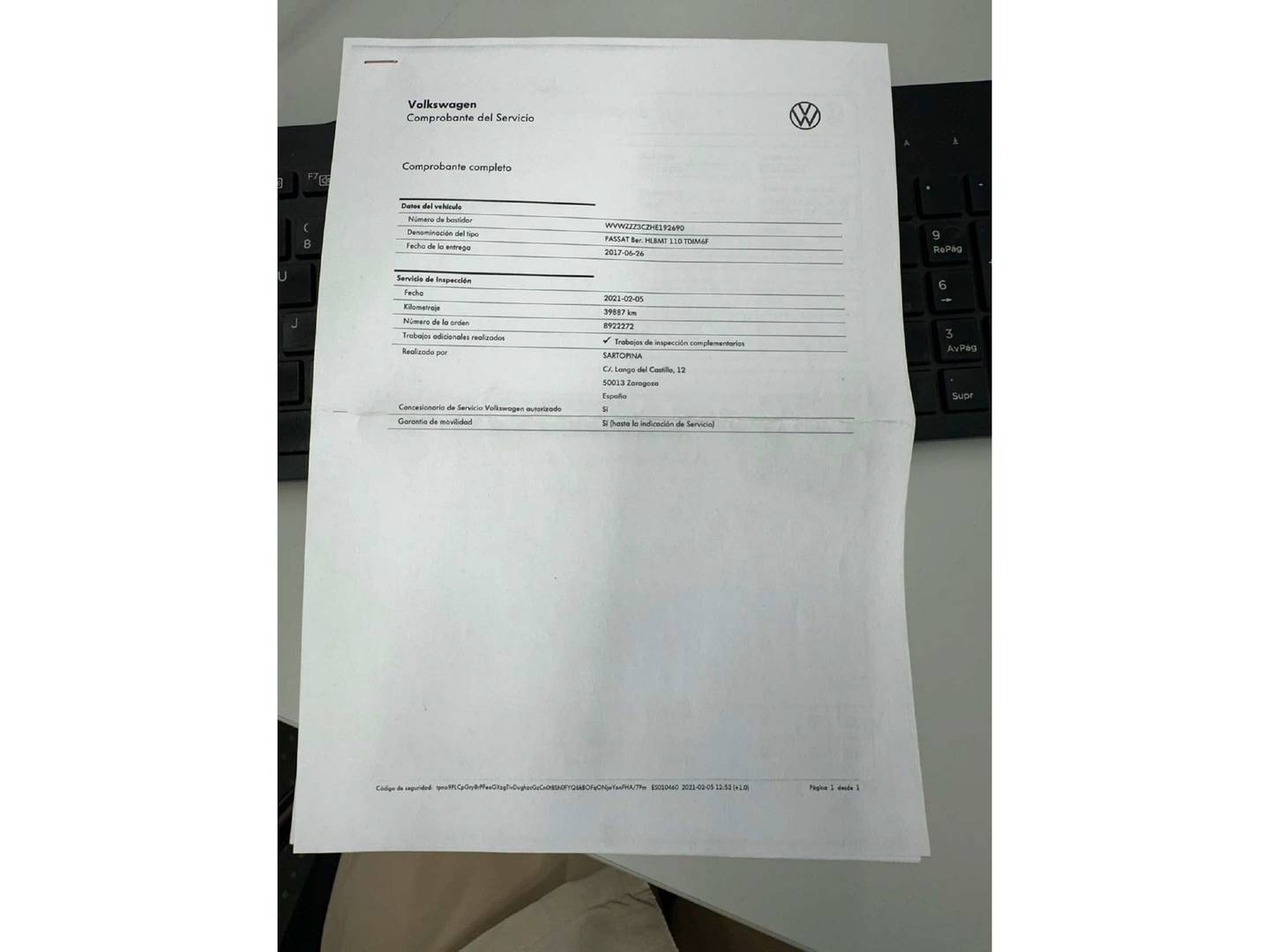 Foto del mantenimiento del Volkswagen Passat Volkswagen Passat Sport 2.0 TDI BMT (150 CV)