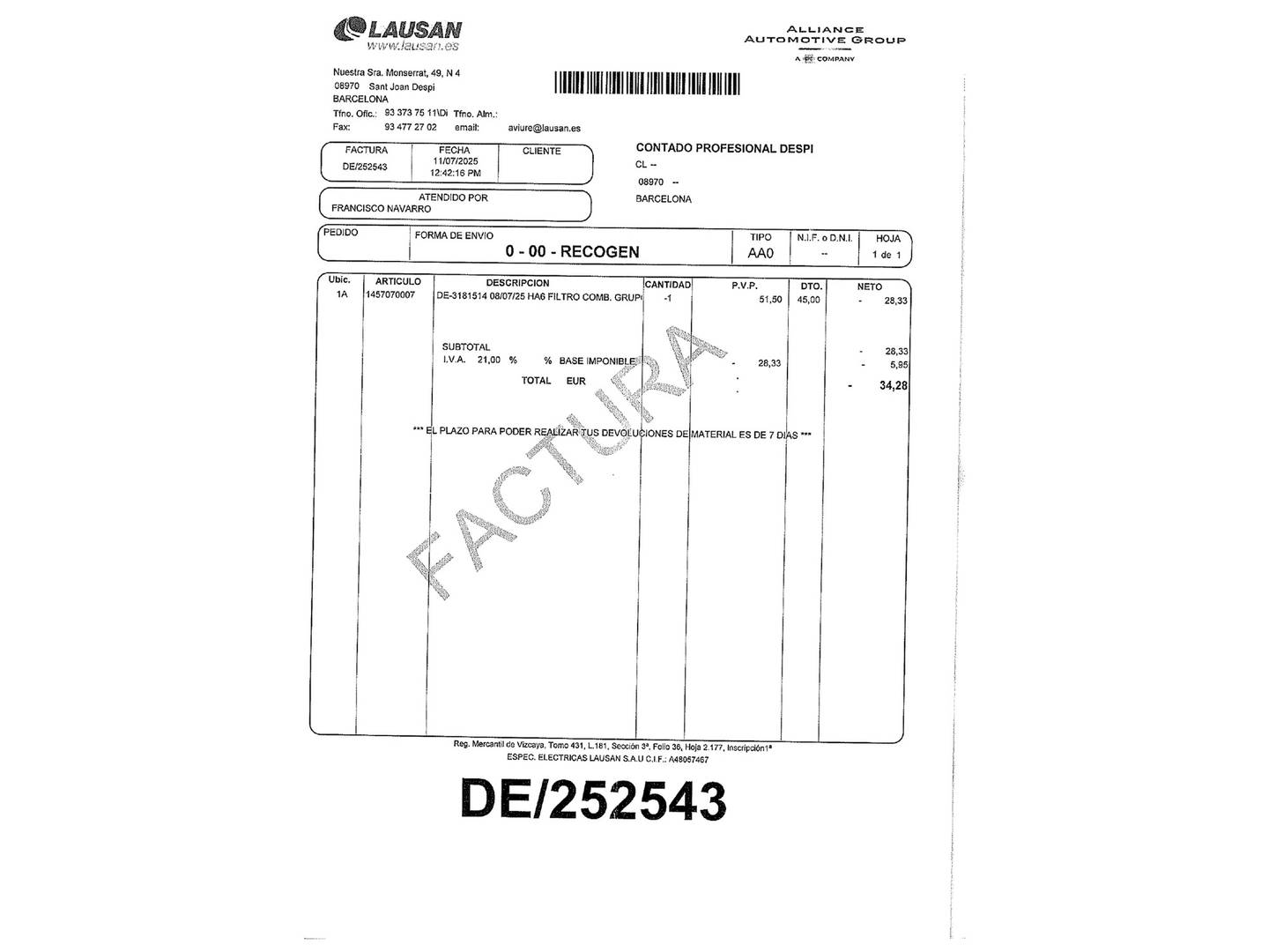 Foto del mantenimiento del Audi A3 Audi A3 Sportback Ambiente 2.0 TDI (140 CV) S tronic