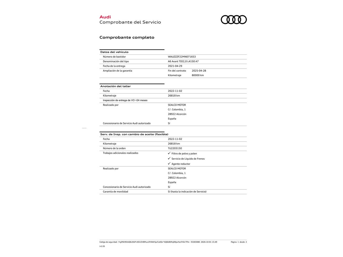 Foto del mantenimiento del Audi A6 Audi A6 Avant Sport 40 TDI (204 CV) S tronic Pack S-Line