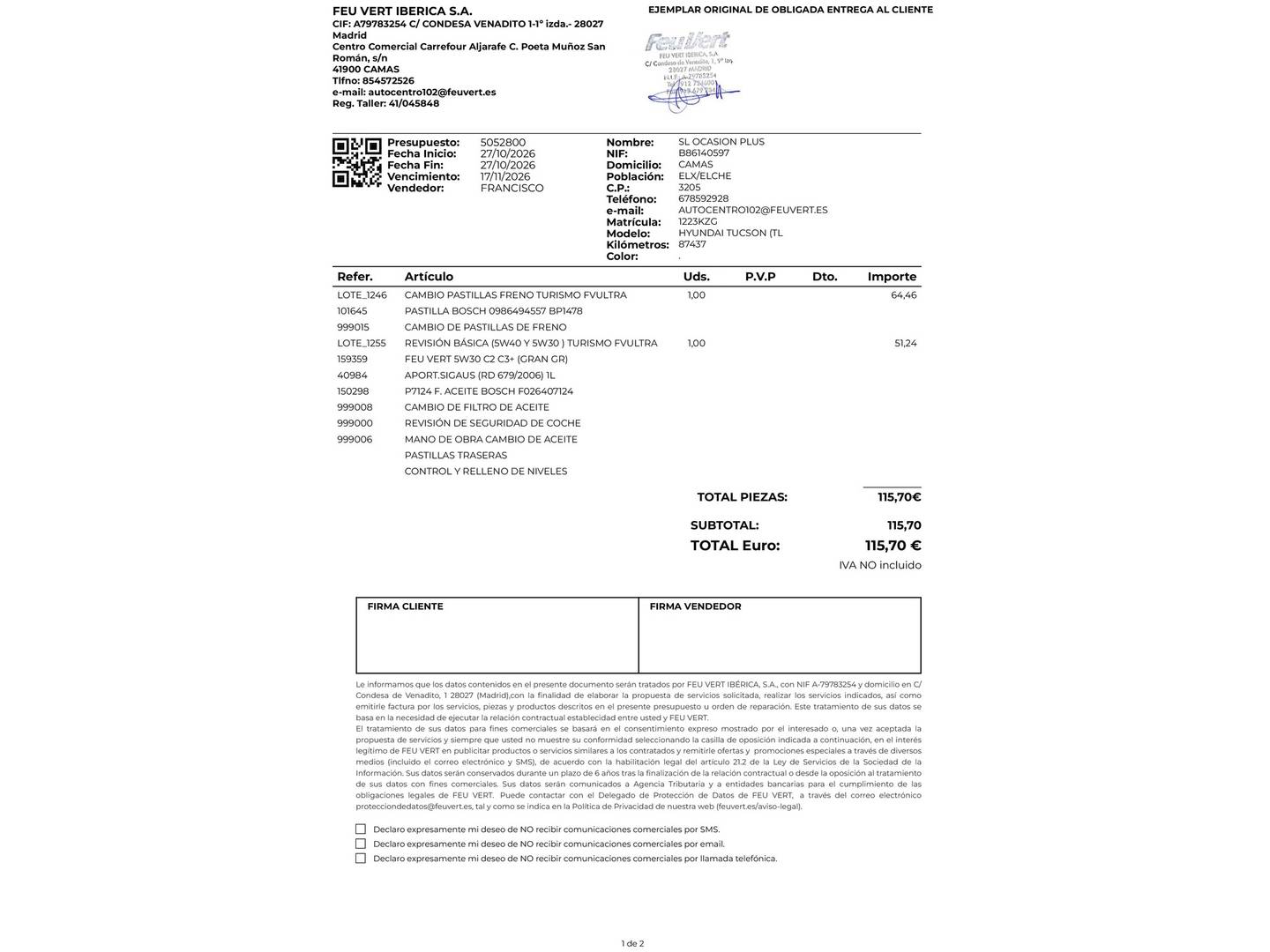 Foto del mantenimiento del Hyundai Tucson Hyundai Tucson 1.6 GDI SLE 4x2 (132 CV)