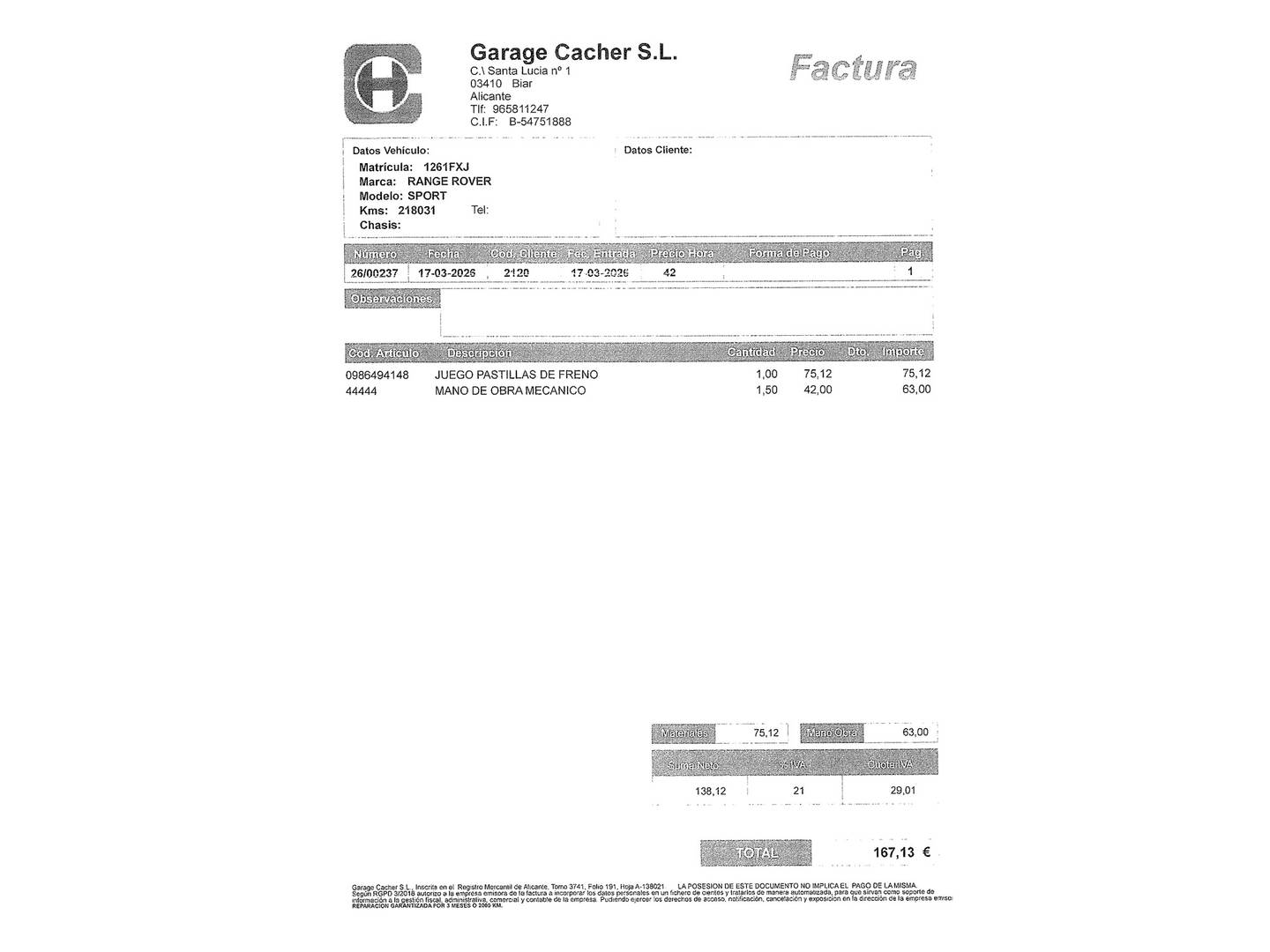 Foto del mantenimiento del Land Rover Range Rover Sport Land Rover Range Rover Sport 3.6 TD V8 SE (272 CV)