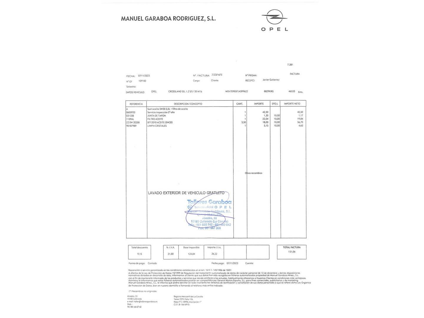 Foto del mantenimiento del Opel Crossland X Opel Grandland X 1.2 Turbo S&S Selective (130 CV)