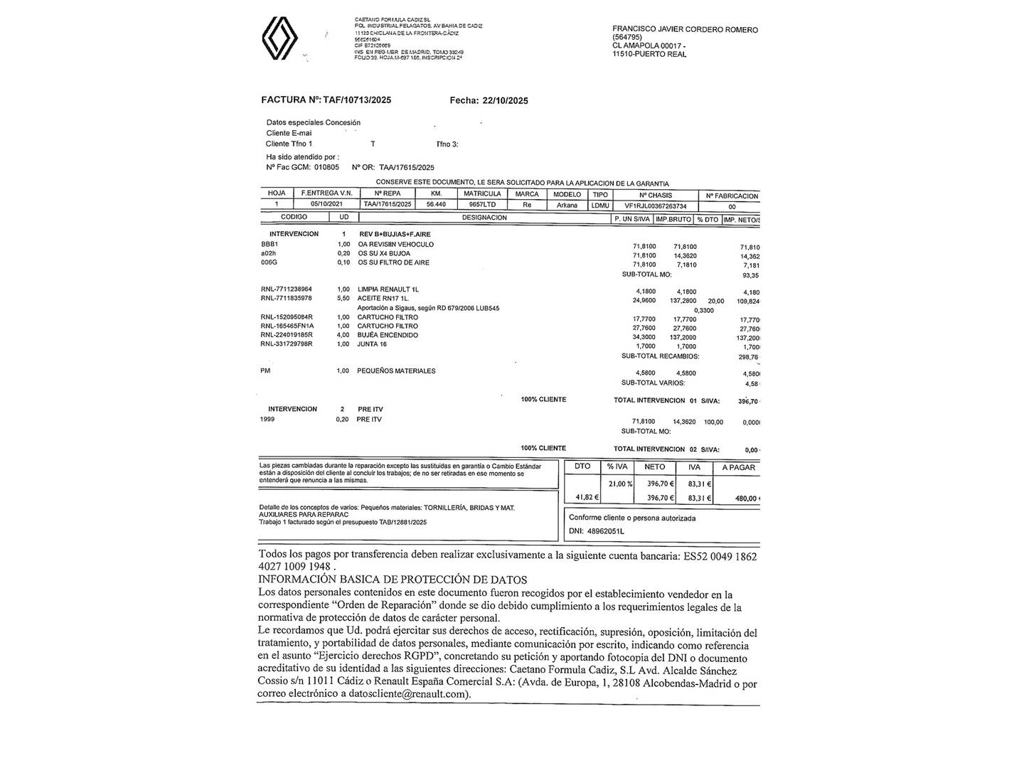 Foto del mantenimiento del Renault Arkana Renault Arkana Zen TCe (140 CV) EDC Microhíbrido