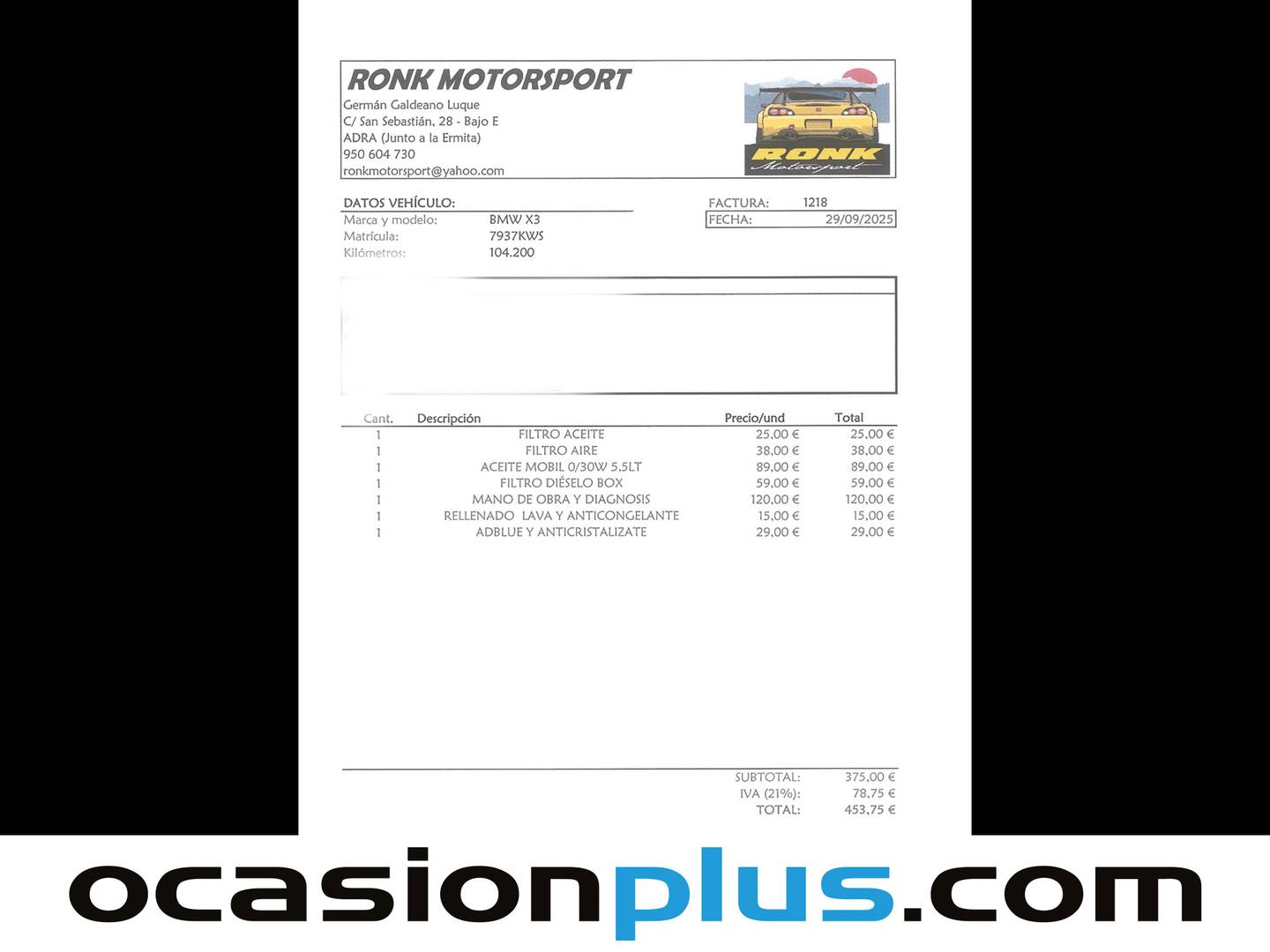 Foto del mantenimiento del BMW X3 BMW X3 xDrive20d Business (190 CV)