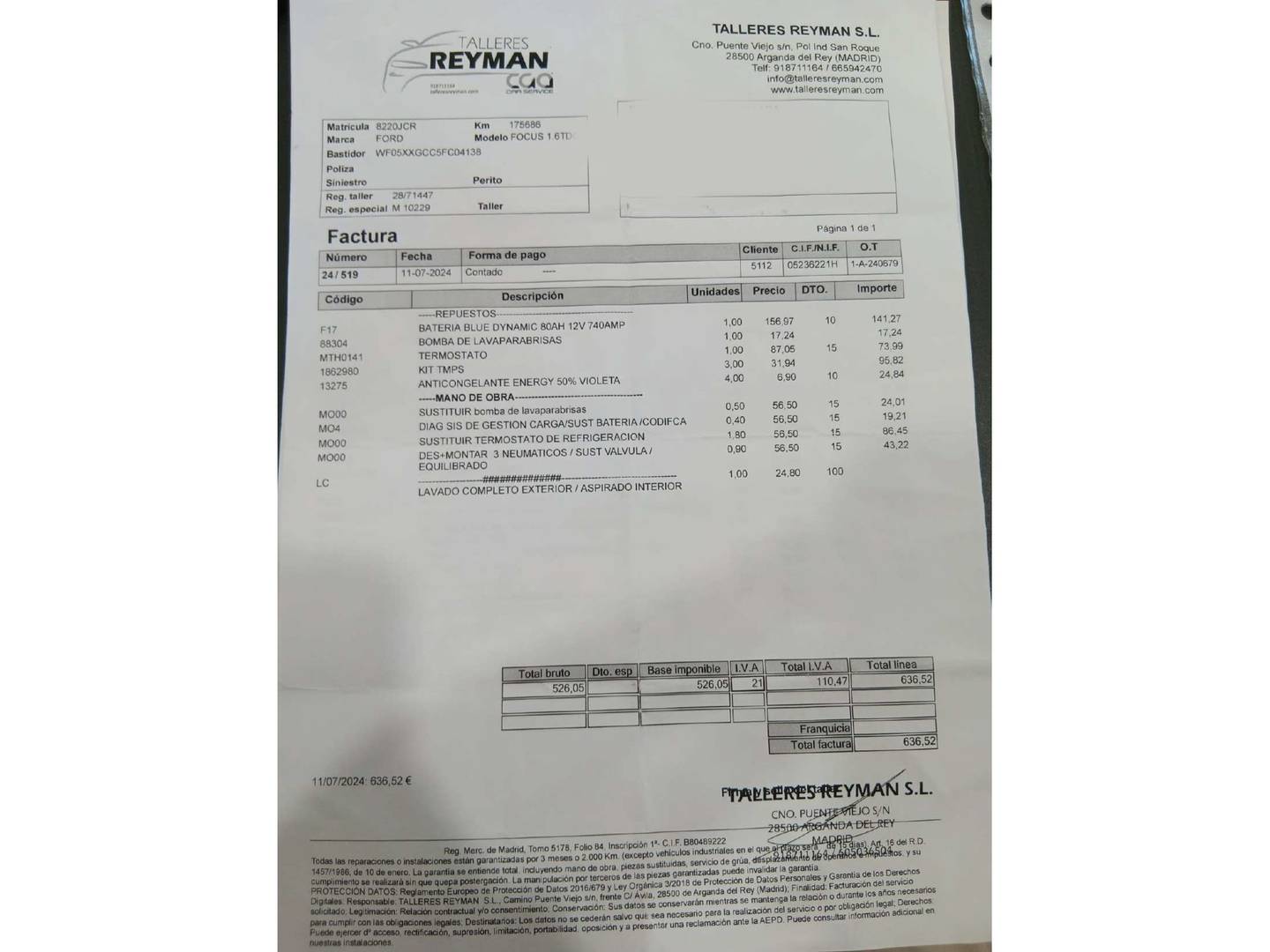 Foto del mantenimiento del Ford Focus Ford Focus 1.6 TDCI Trend+ (115 CV)