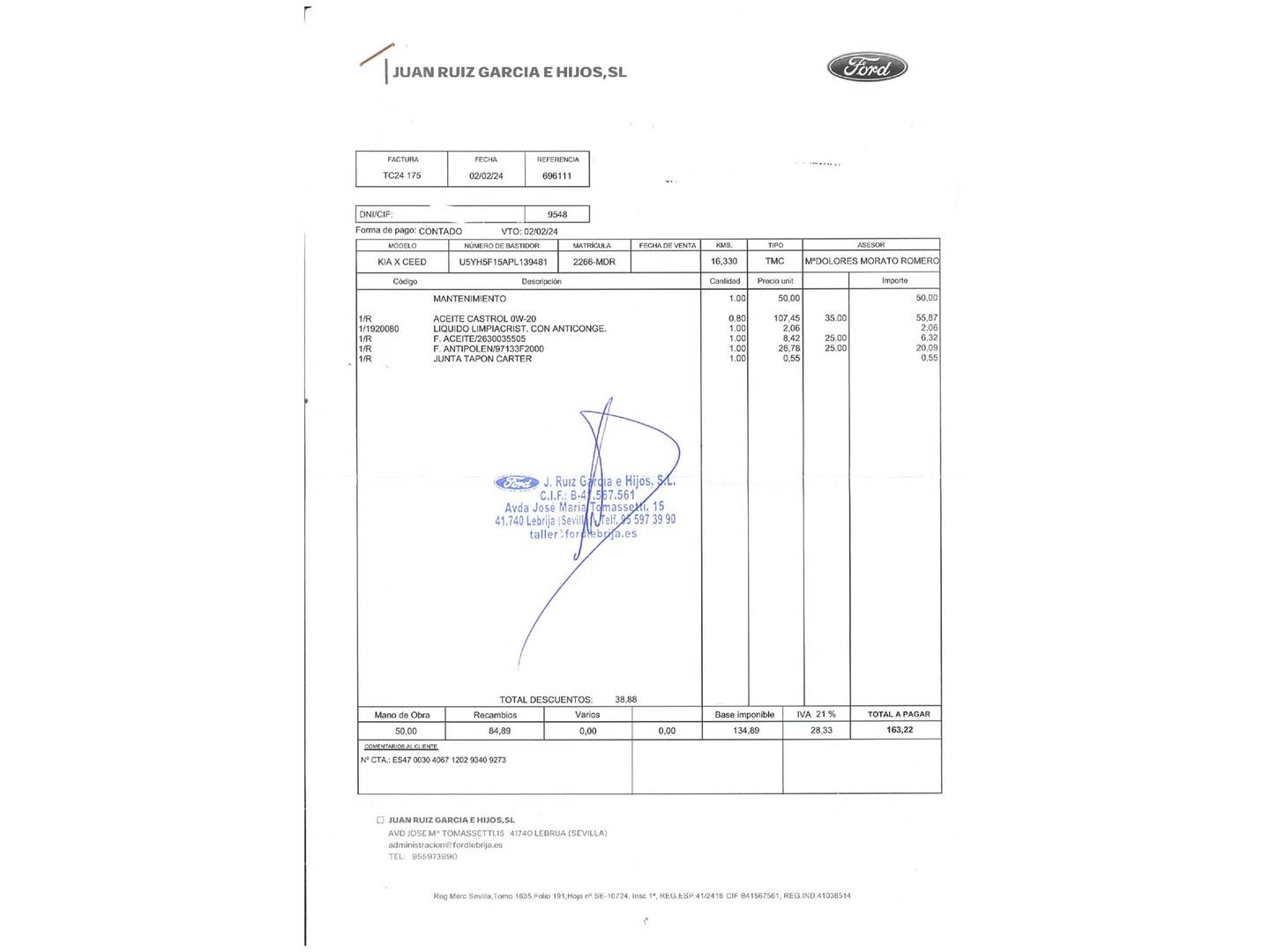 Foto del mantenimiento del KIA XCeed KIA XCeed 1.5 MHEV iMT Tech  (160 CV)