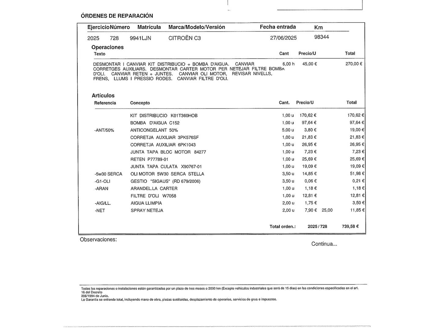 Foto del mantenimiento del Citroën C3 Citroën C3 PureTech 110 S&S Shine EAT6 (110 CV)