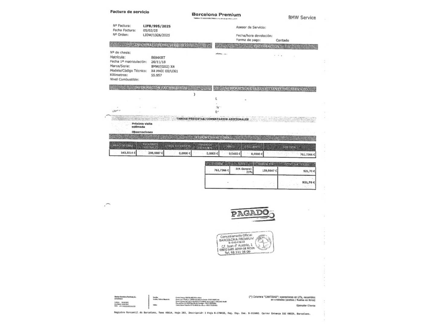Foto del mantenimiento del BMW X4 BMW X4 M40i (354 CV)