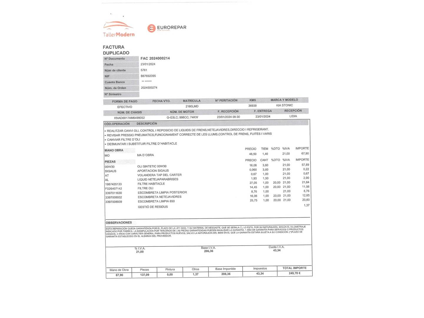 Foto del mantenimiento del KIA Stonic Kia Stonic 1.0 T-GDi MHEV Drive iMT (120 CV)