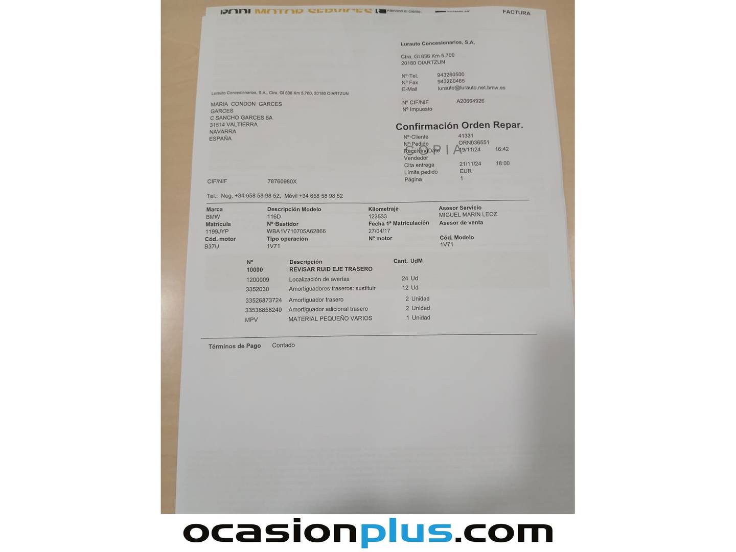 Foto del mantenimiento del BMW Serie 1 BMW Serie 1 116d (116 CV) Pack M