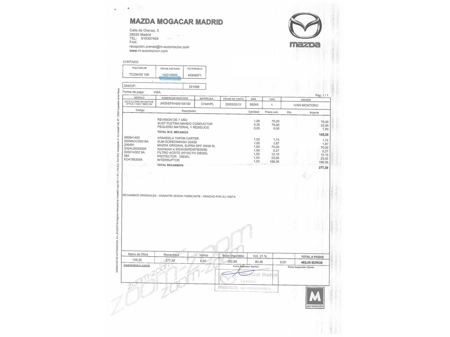 Foto del mantenimiento del Mazda CX-5 Mazda CX-5 2.2 DE Style 2WD (150 CV)