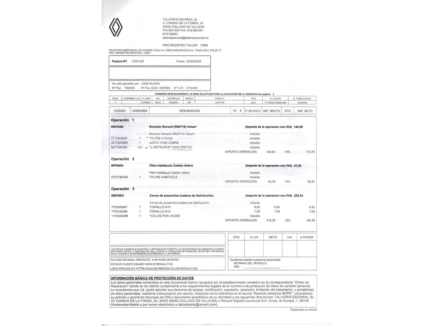 Foto del mantenimiento del Renault Captur Renault Captur Xmod Energy TCe (120 CV) EDC