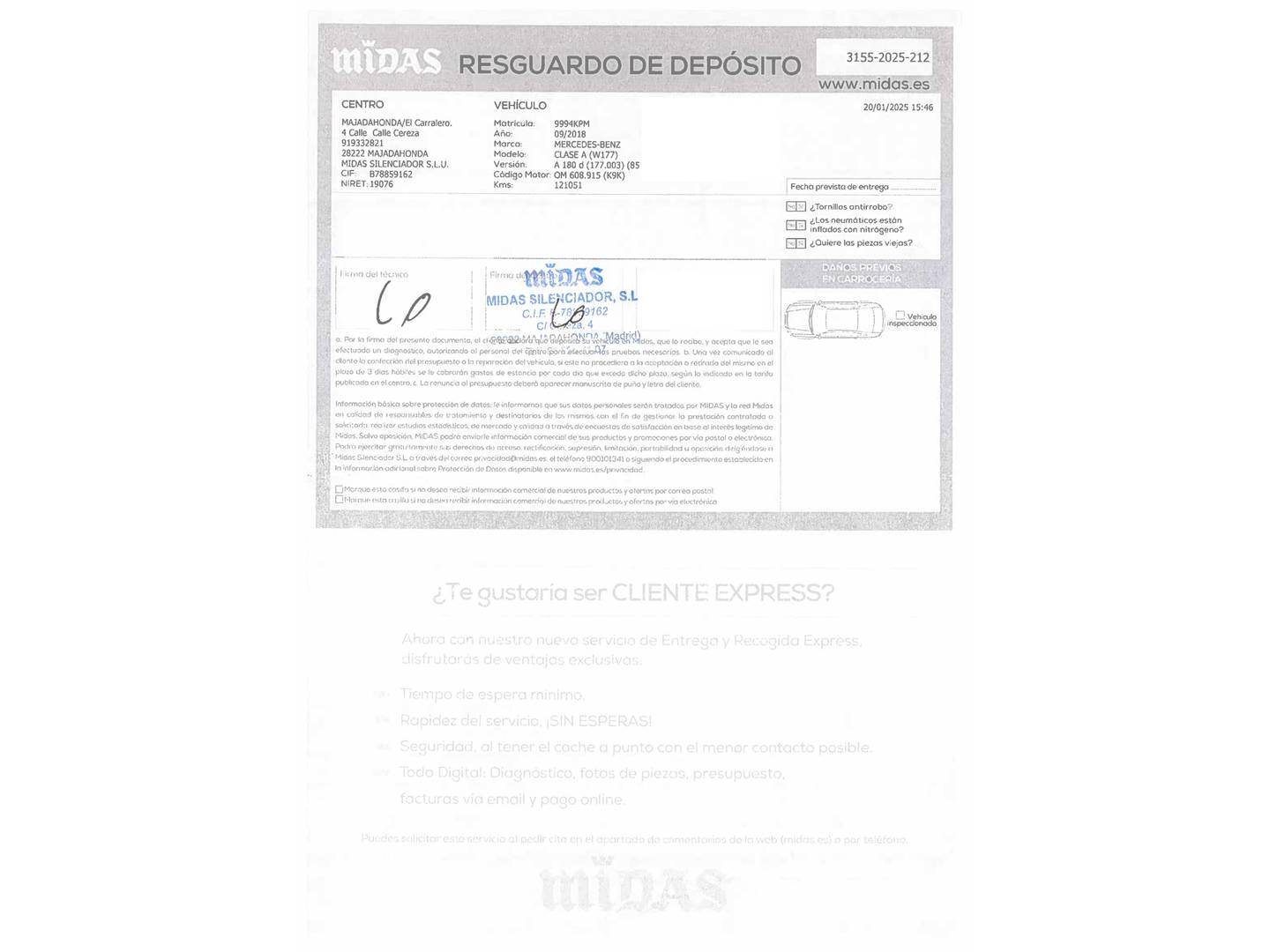Foto del mantenimiento del Mercedes Clase A Mercedes Clase A 180 d (116 CV) Pack AMG