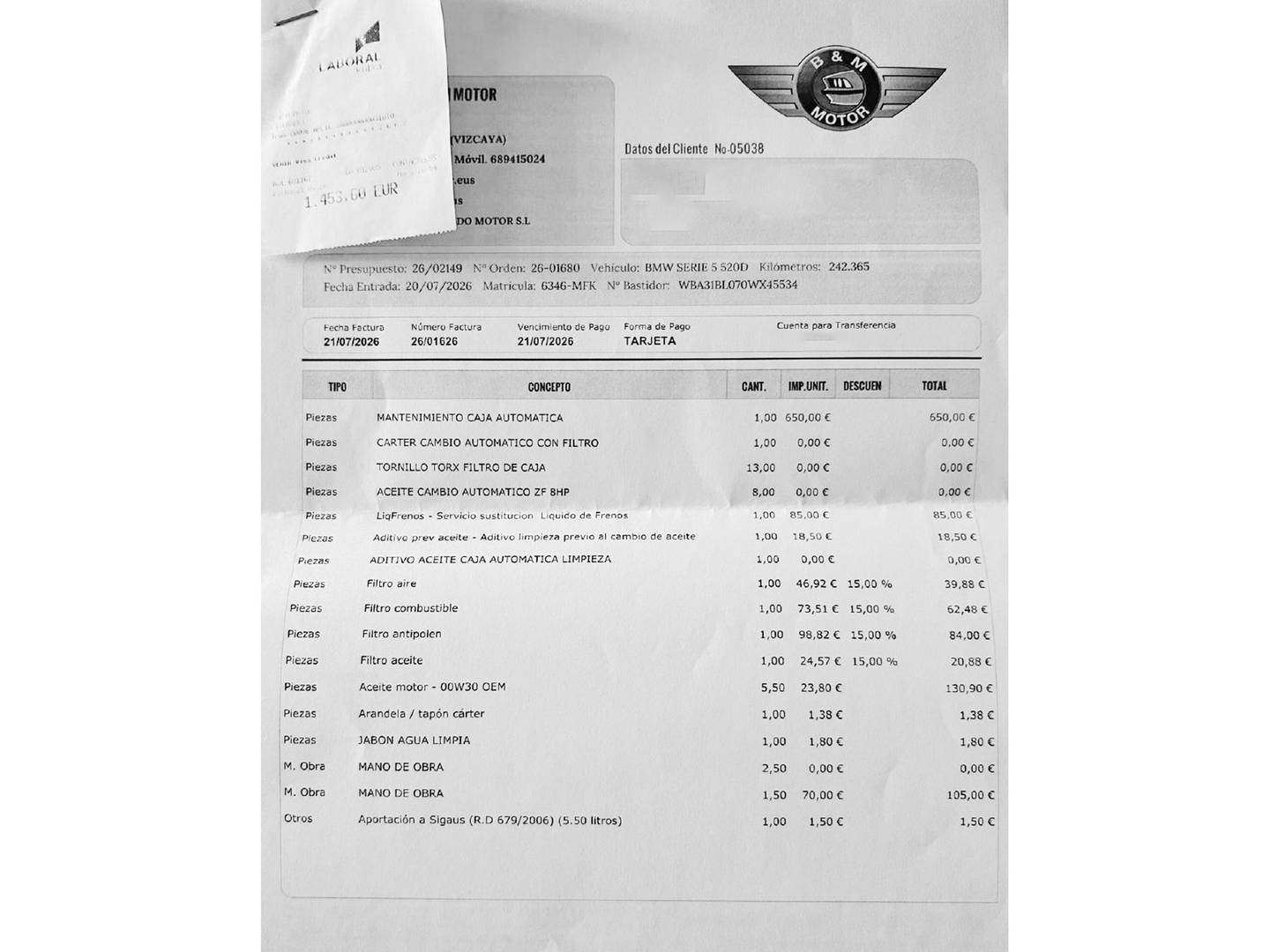 Foto del mantenimiento del BMW Serie 5 BMW Serie 5 520d (190 CV) Pack M