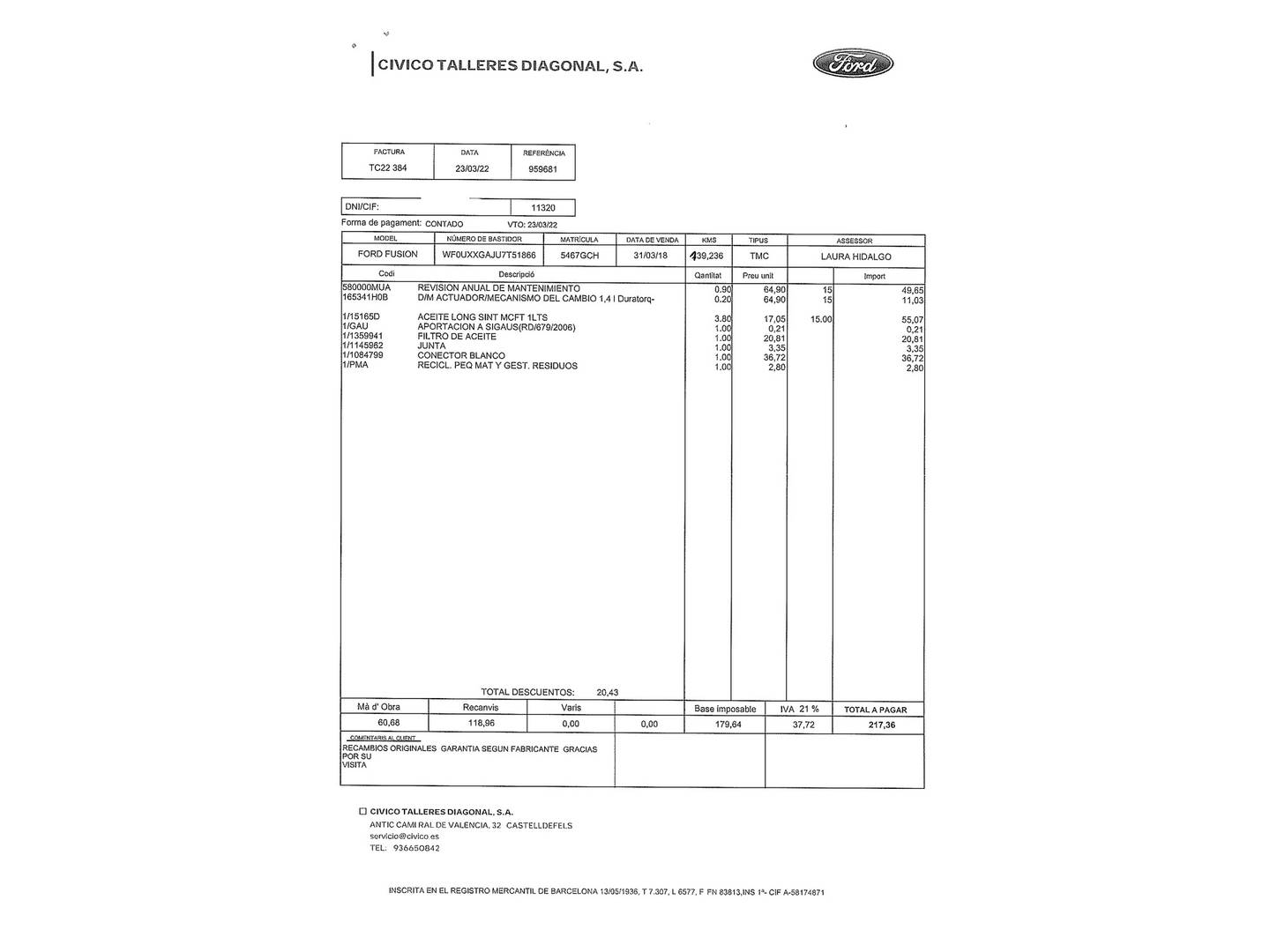 Foto del mantenimiento del Ford C-Max Ford C-Max 1.0 EcoBoost S&S Titanium (125 CV)