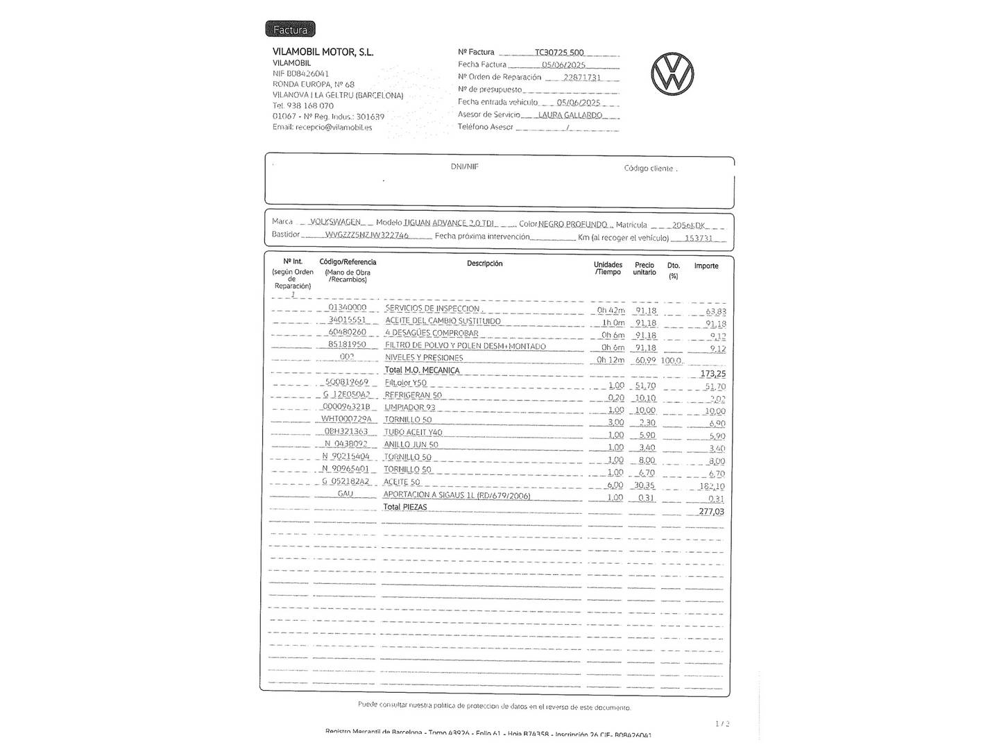 Foto del mantenimiento del Volkswagen Tiguan Volkswagen Tiguan Advance 2.0 TDI BMT 4Motion (150 CV) DSG