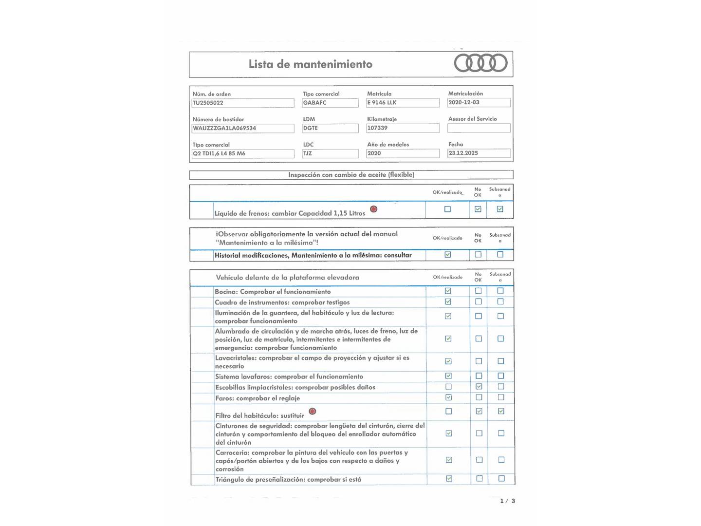 Foto del mantenimiento del Audi Q2 Audi Q2 Advanced 30 TDI (116 CV)