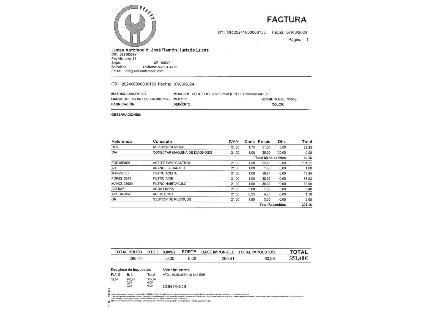 Foto del mantenimiento del Ford Focus Ford Focus 1.0 Ecoboost MHEV ST-Line X (125 CV)