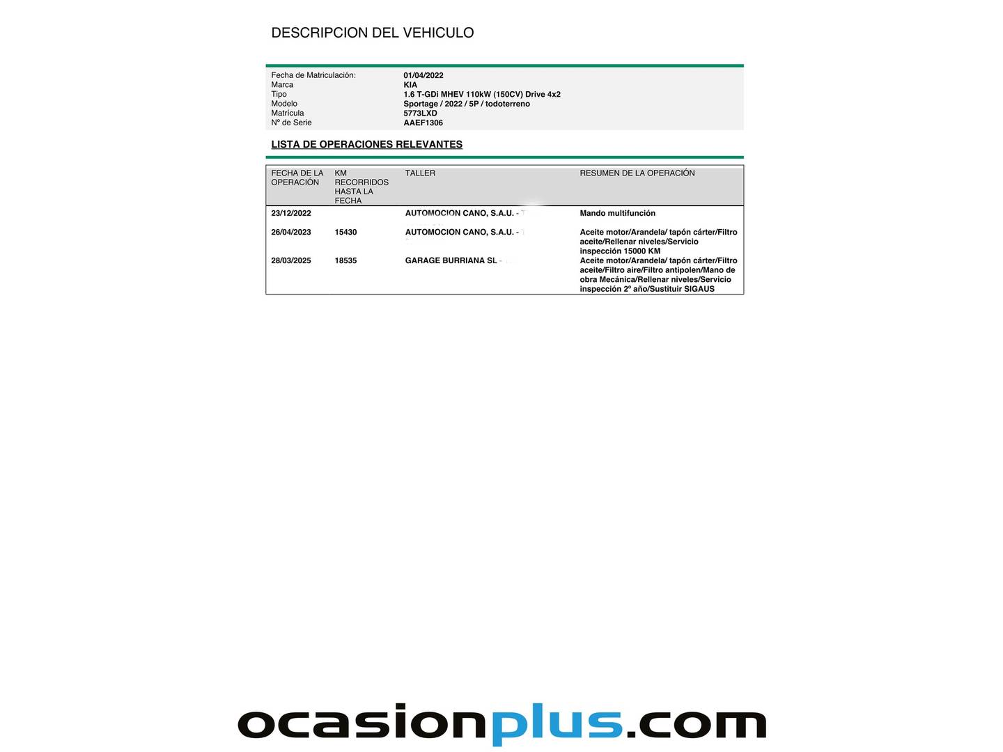 Foto del mantenimiento del KIA Sportage KIA Sportage 1.6 T-GDi MHEV Drive 4x2 (150 CV)