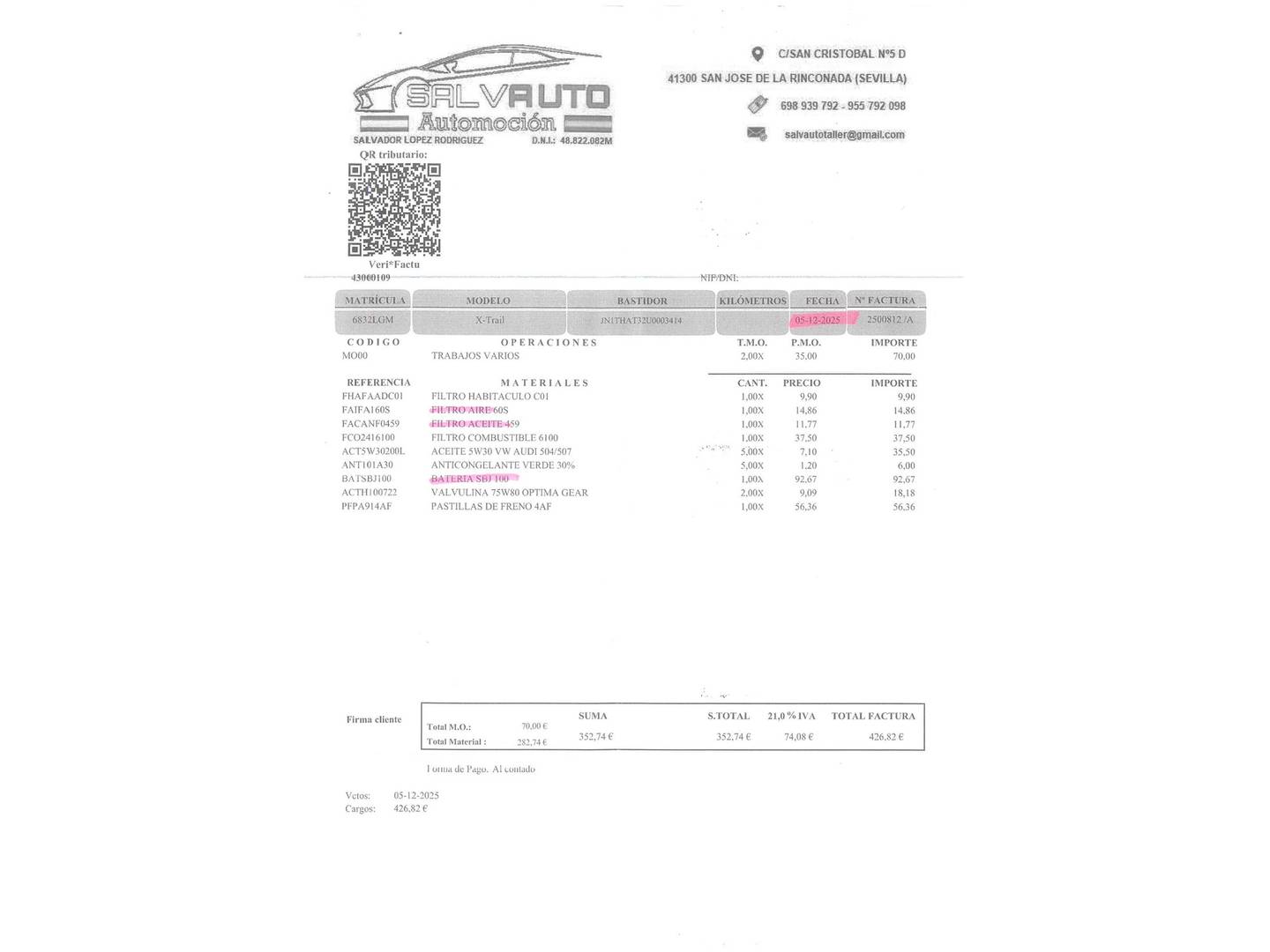 Foto del mantenimiento del Nissan X-TRAIL Nissan X-Trail dCi 150 N-Connecta 4x2 (150 CV)