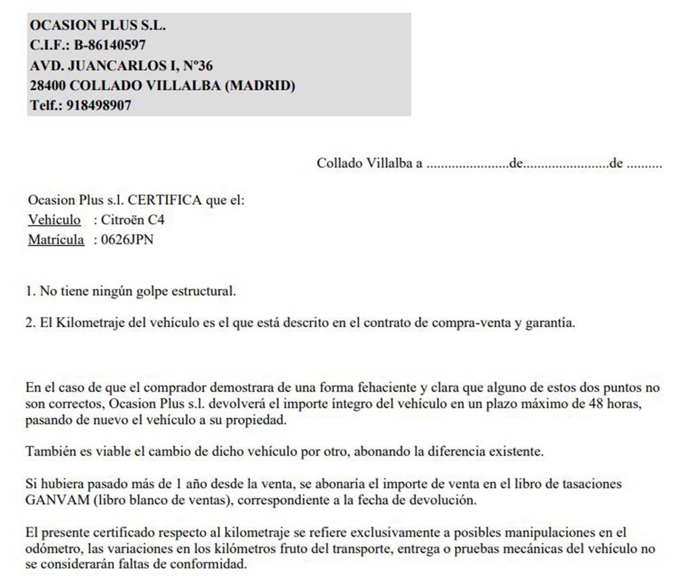 Foto del certificado del Citroën C4 Citroen C4 PureTech 110 Live Edition (110 CV)