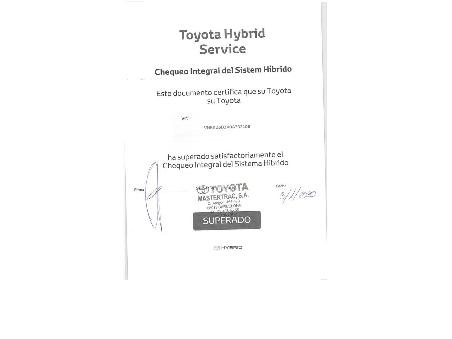 Foto del mantenimiento del Toyota Yaris Toyota Yaris 1.5 Hybrid Feel (100 CV)
