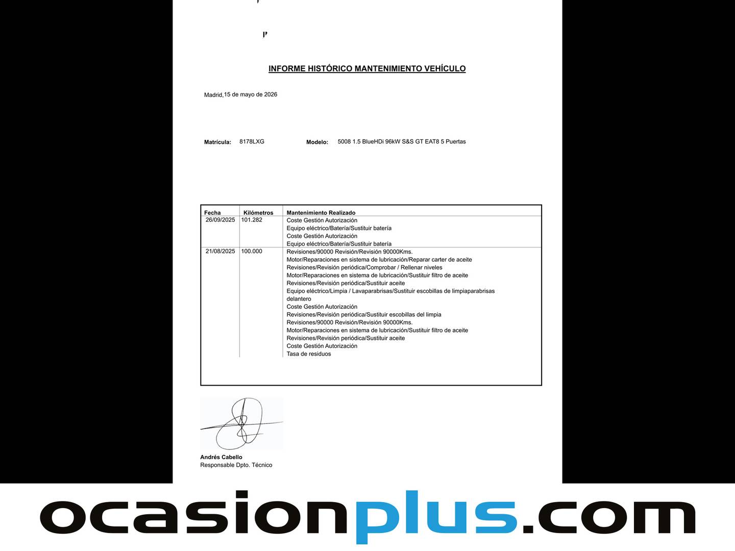 Foto del mantenimiento del Peugeot 5008 Peugeot 5008 BlueHDI 130 S&S GT EAT8 (130 CV) 7 PLAZAS