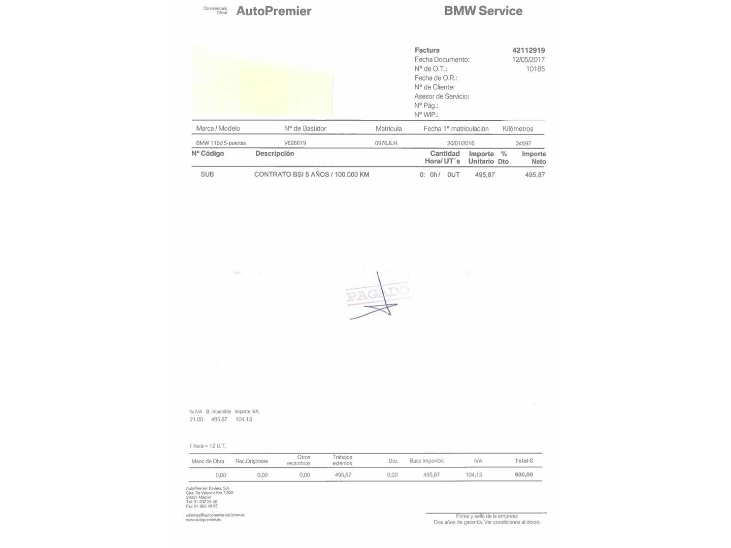 Foto del mantenimiento del BMW Serie 1 BMW Serie 1 116d (116 CV)