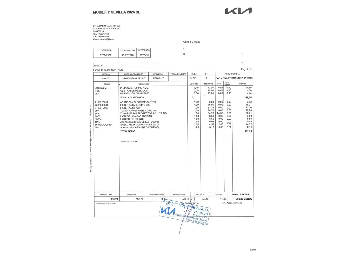 Foto del mantenimiento del KIA Ceed KIA Ceed 1.4 CVVT (100 CV)
