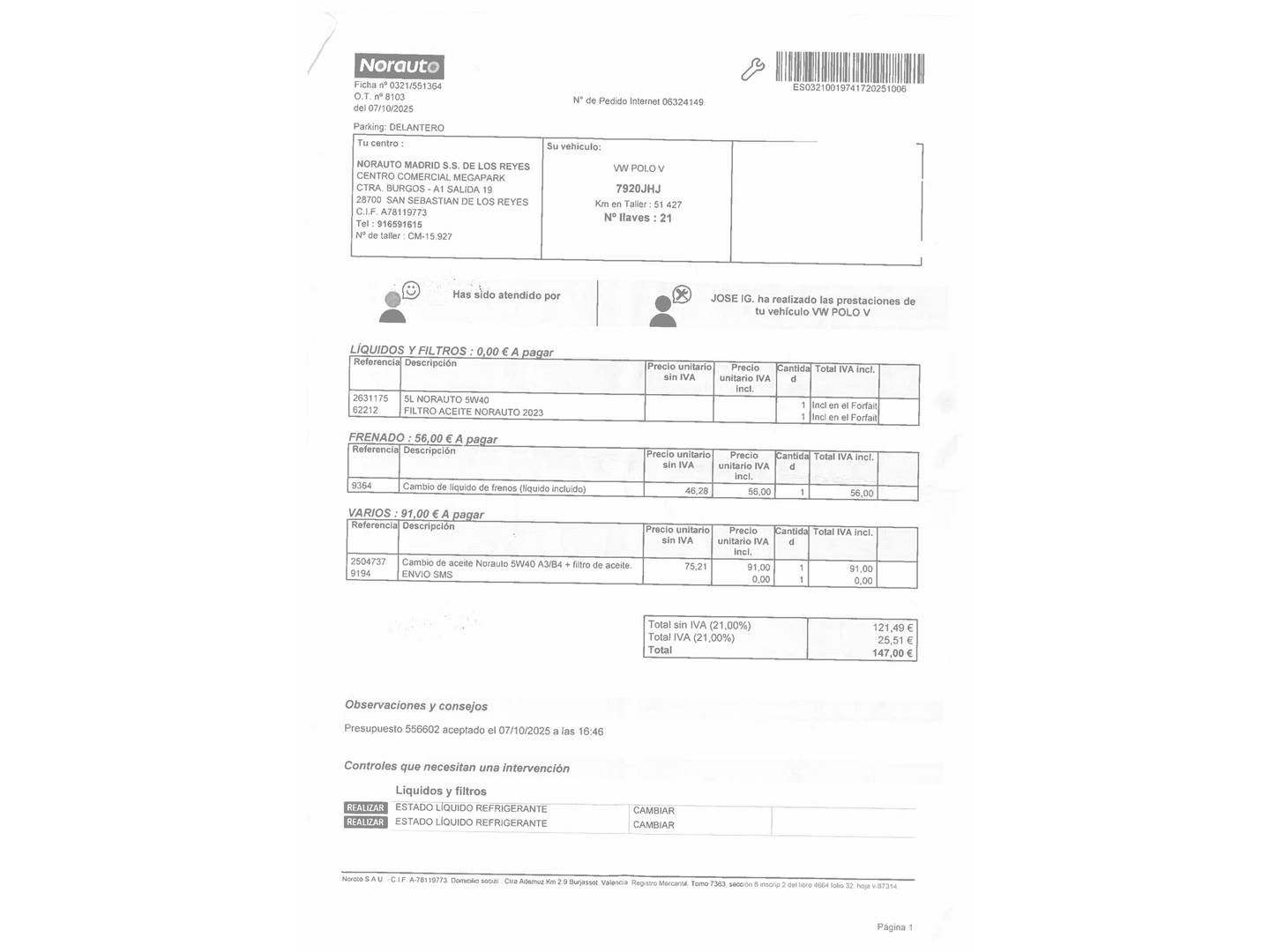 Foto del mantenimiento del Volkswagen Polo Volkswagen Polo Advance 1.2 TSI BMT (90 CV) DSG