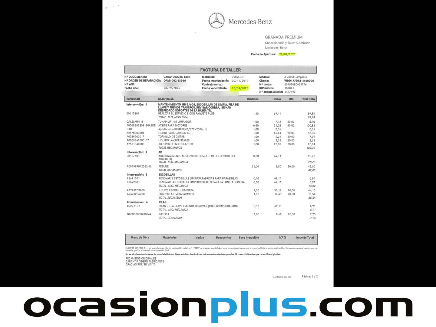 Foto del mantenimiento del Mercedes Clase A Mercedes Clase A 200 d (150 CV) Pack AMG