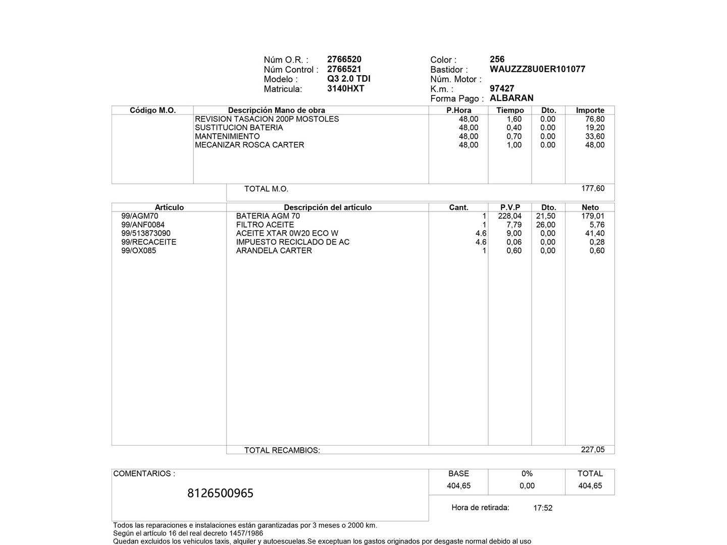 Foto del mantenimiento del Audi Q3 Audi Q3 Ambiente 2.0 TDI quattro (177 CV) S tronic