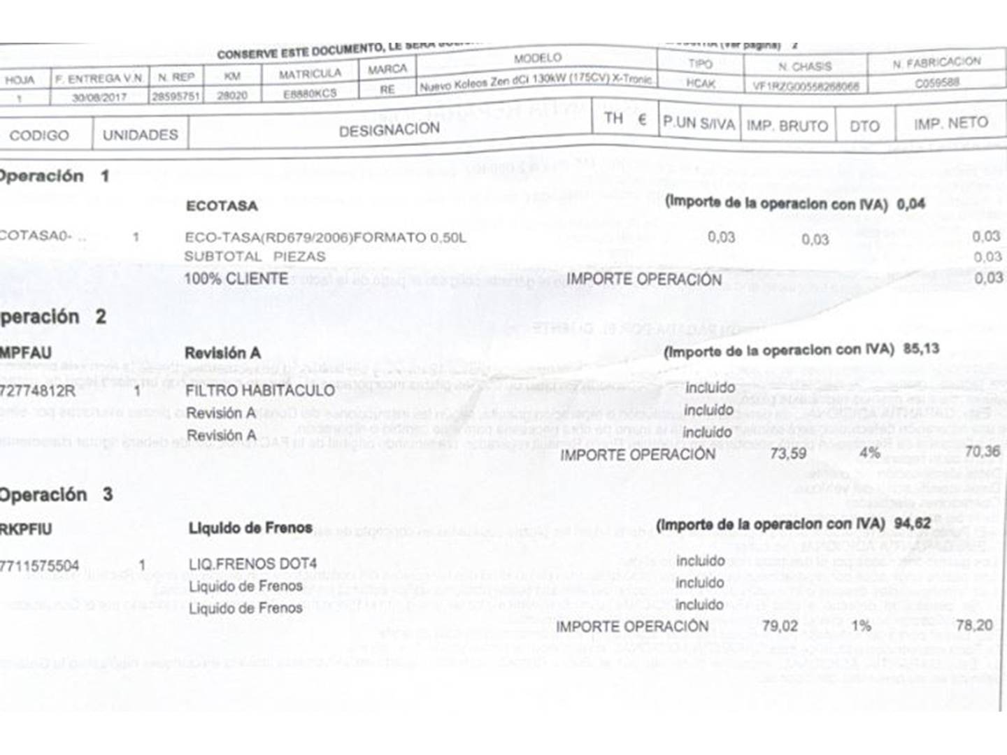 Foto del mantenimiento del Renault Koleos Renault Koleos dCi 130 Zen 4WD  (177 CV)