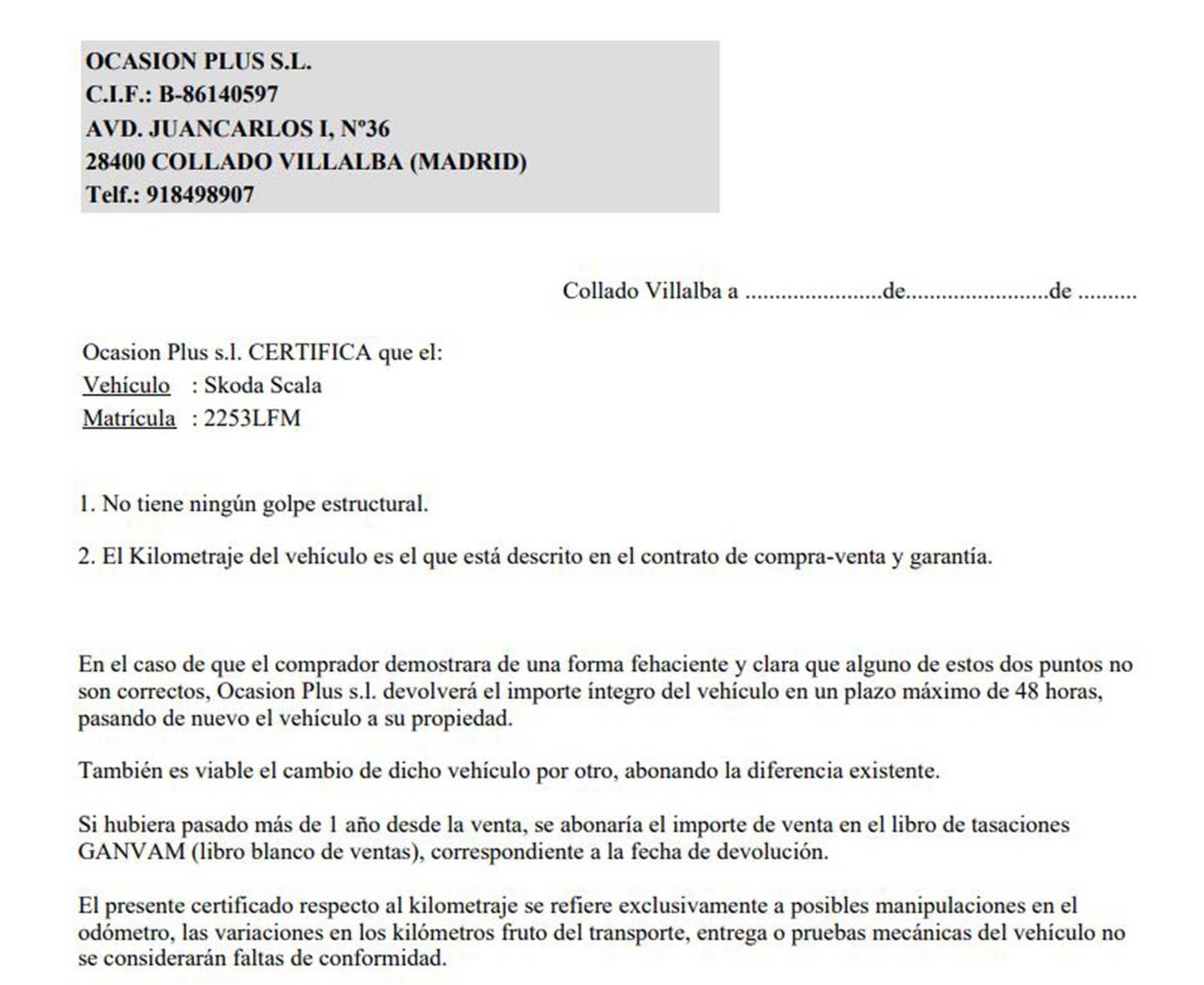 Foto del certificado del Skoda Scala Skoda Scala 1.0 TSI Ambition (95 CV)
