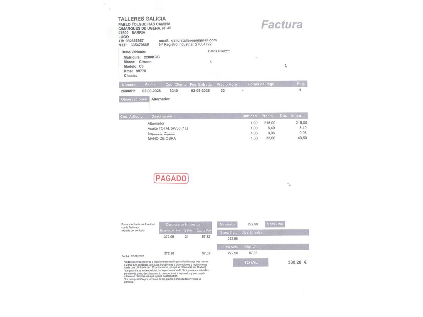 Foto del mantenimiento del Citroën C3 Citroën C3 PureTech 82 Feel (83 CV)